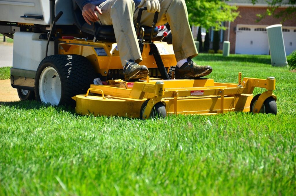 mowing a yard